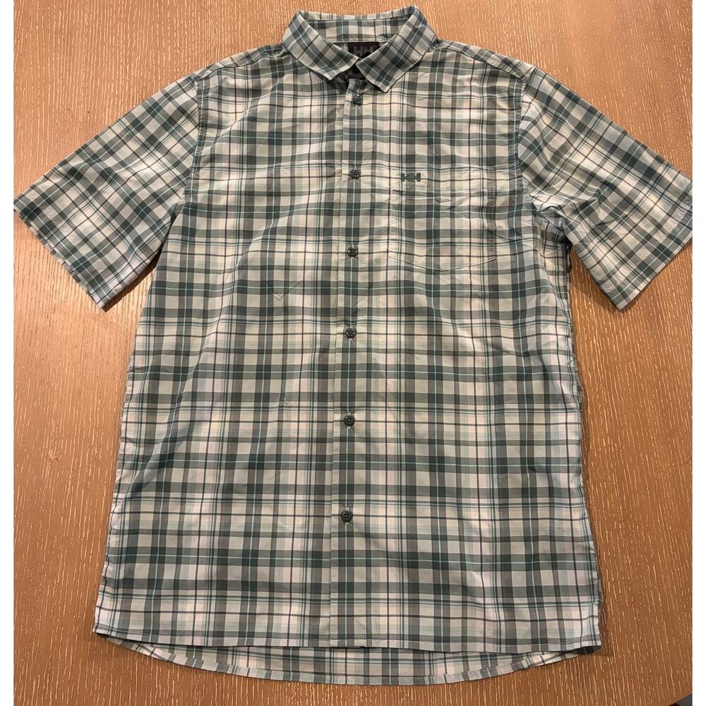 Helly Hansen Blue White Plaid Button Up Short Sleeve Shirt Mens Medium Outdoor